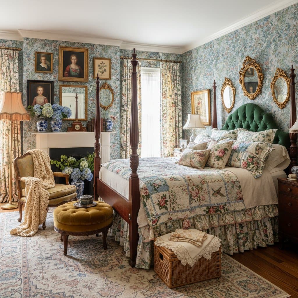 Featured image for Why Vintage Maximalism Rules Grandmillennial Bedrooms