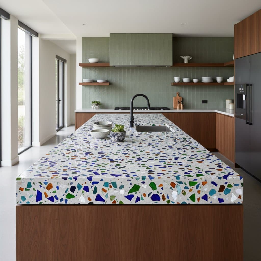 Featured image for Why Recycled Glass Terrazzo Countertops Are 2025's Top Choice